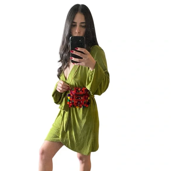 Embroidered Mini Bag Pom Pom Multicolored Shoulder Bag - Picture 9 of 10